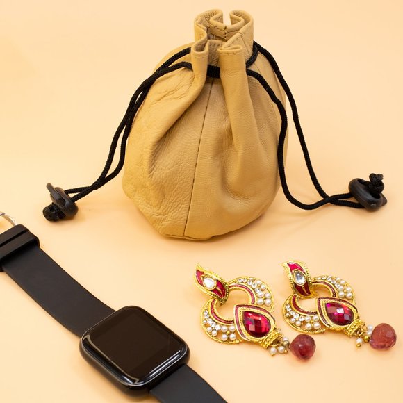 Genuine Leather Drawstring Pouch for Women - Picture 4 of 5